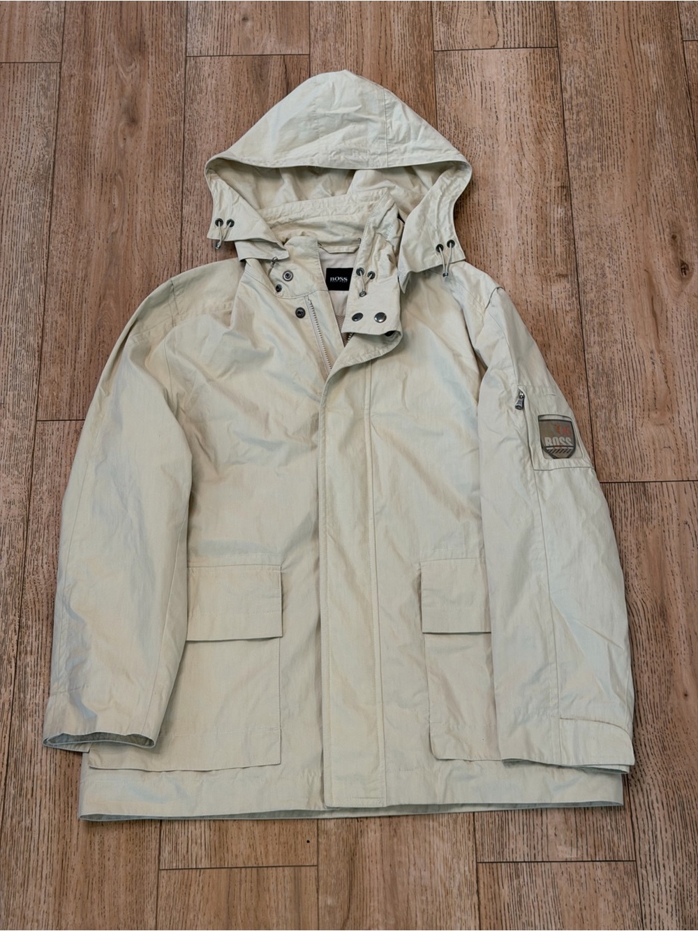 BOSS Men's Light Beige Hooded Field Jacket